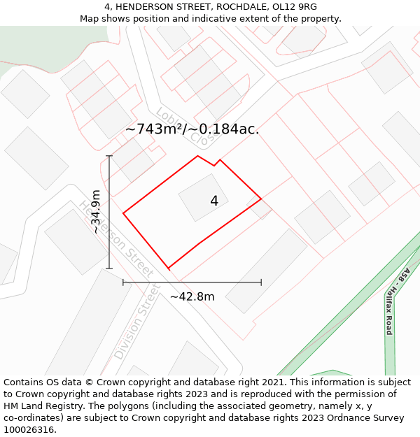 4, HENDERSON STREET, ROCHDALE, OL12 9RG: Plot and title map