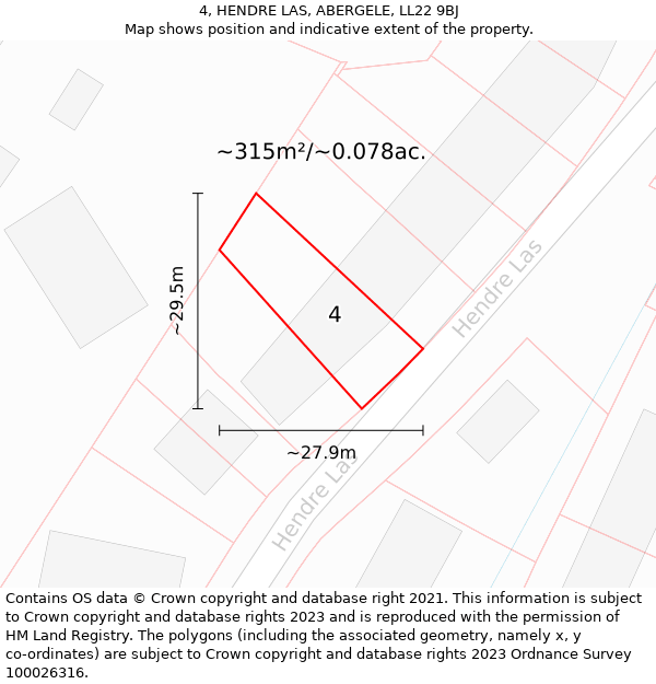 4, HENDRE LAS, ABERGELE, LL22 9BJ: Plot and title map