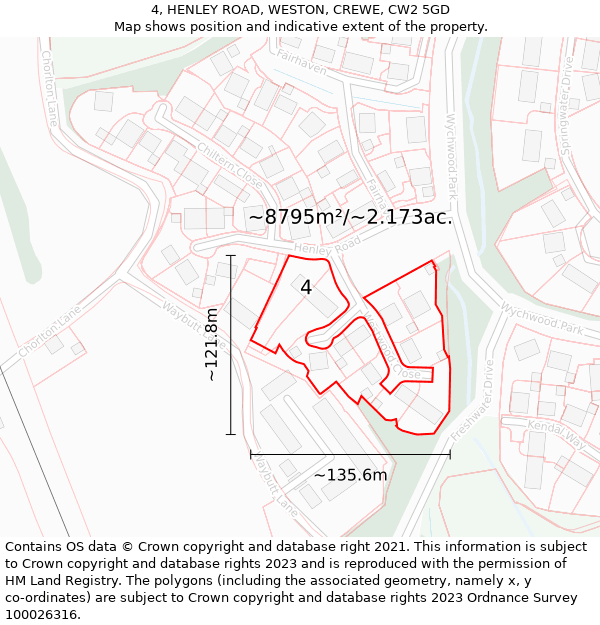 4, HENLEY ROAD, WESTON, CREWE, CW2 5GD: Plot and title map