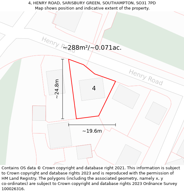 4, HENRY ROAD, SARISBURY GREEN, SOUTHAMPTON, SO31 7PD: Plot and title map