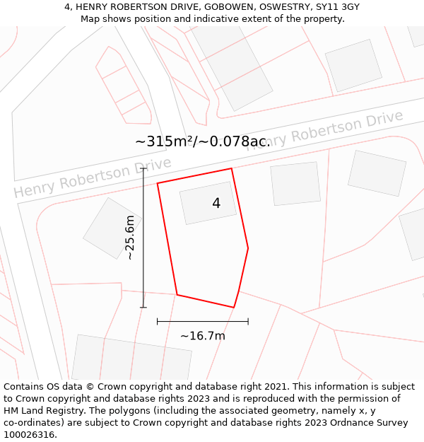 4, HENRY ROBERTSON DRIVE, GOBOWEN, OSWESTRY, SY11 3GY: Plot and title map