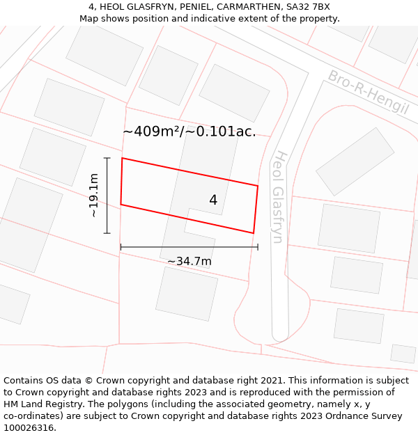 4, HEOL GLASFRYN, PENIEL, CARMARTHEN, SA32 7BX: Plot and title map