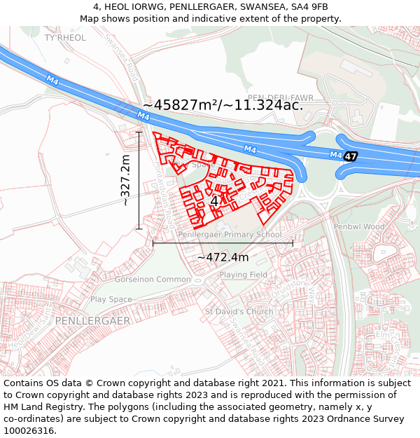 4, HEOL IORWG, PENLLERGAER, SWANSEA, SA4 9FB: Plot and title map