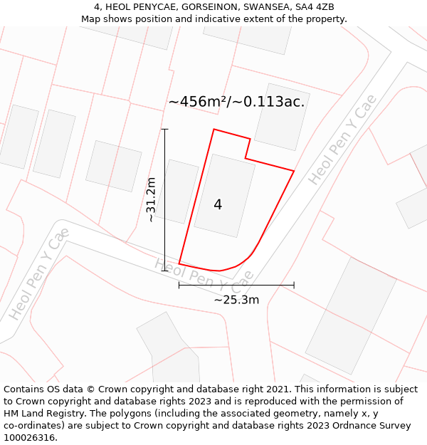 4, HEOL PENYCAE, GORSEINON, SWANSEA, SA4 4ZB: Plot and title map