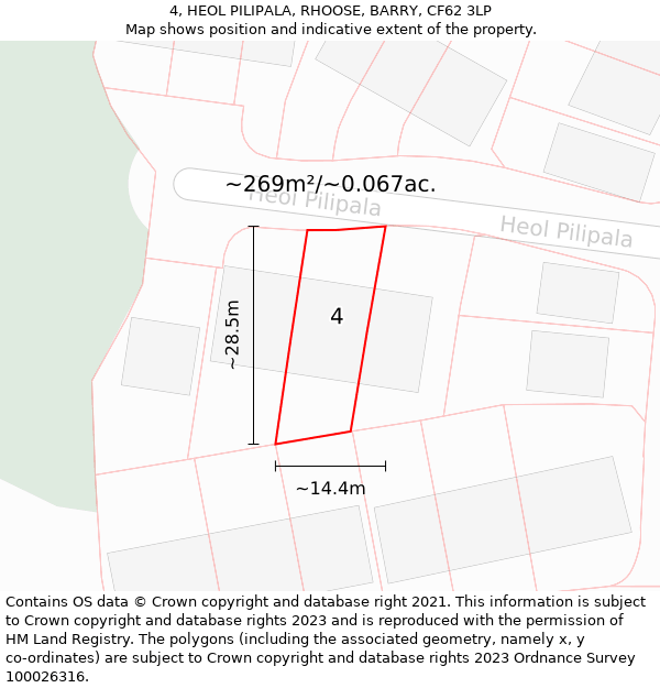 4, HEOL PILIPALA, RHOOSE, BARRY, CF62 3LP: Plot and title map