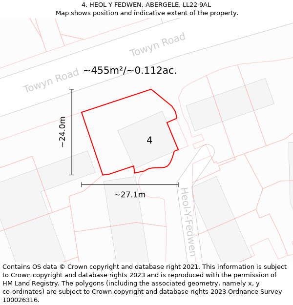 4, HEOL Y FEDWEN, ABERGELE, LL22 9AL: Plot and title map