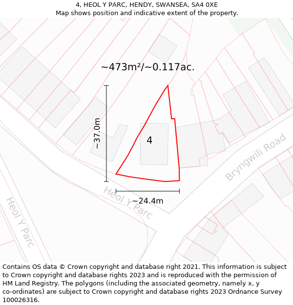 4, HEOL Y PARC, HENDY, SWANSEA, SA4 0XE: Plot and title map