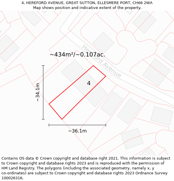 4, HEREFORD AVENUE, GREAT SUTTON, ELLESMERE PORT, CH66 2WA: Plot and title map