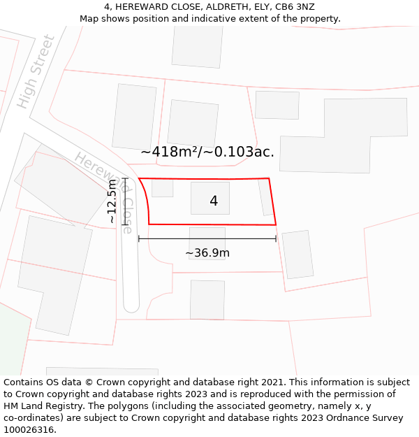 4, HEREWARD CLOSE, ALDRETH, ELY, CB6 3NZ: Plot and title map