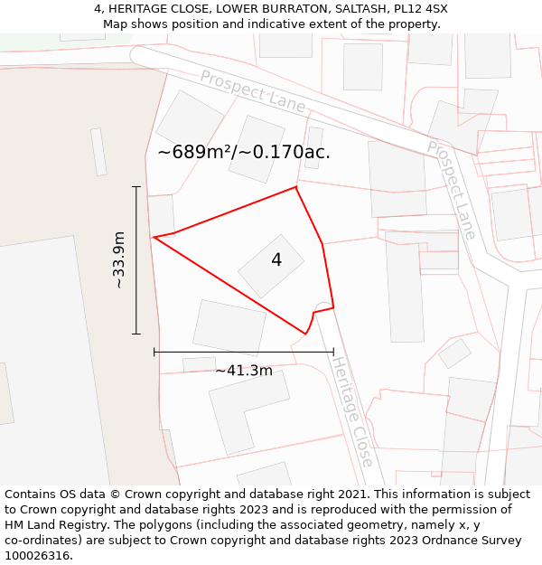 4, HERITAGE CLOSE, LOWER BURRATON, SALTASH, PL12 4SX: Plot and title map