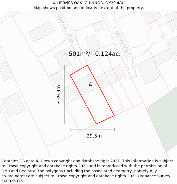 4, HERNES OAK, CHINNOR, OX39 4AU: Plot and title map