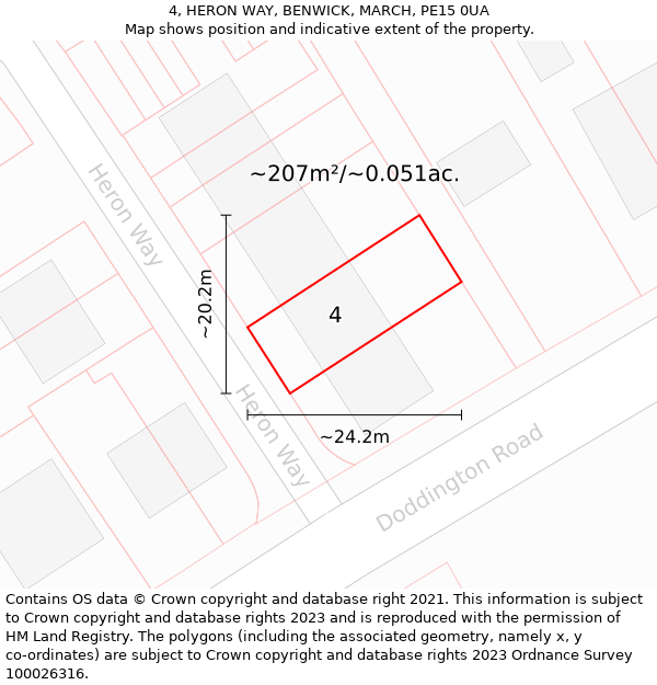 4, HERON WAY, BENWICK, MARCH, PE15 0UA: Plot and title map