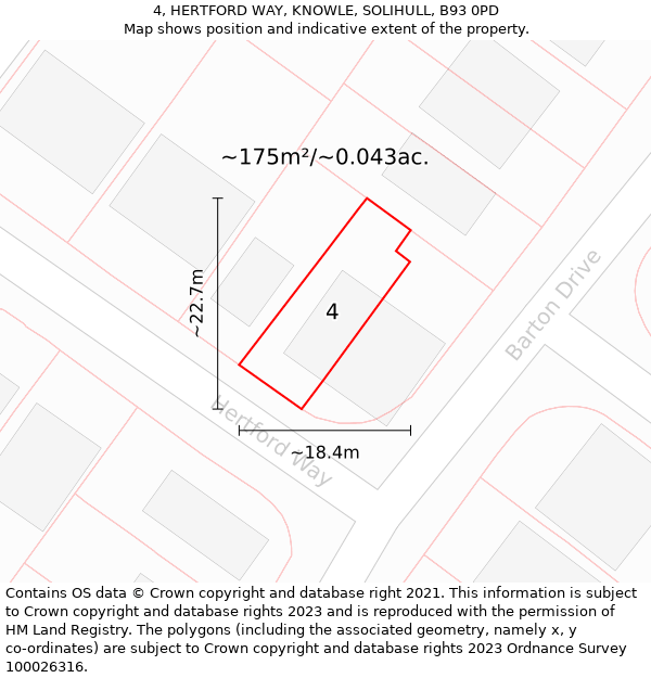 4, HERTFORD WAY, KNOWLE, SOLIHULL, B93 0PD: Plot and title map