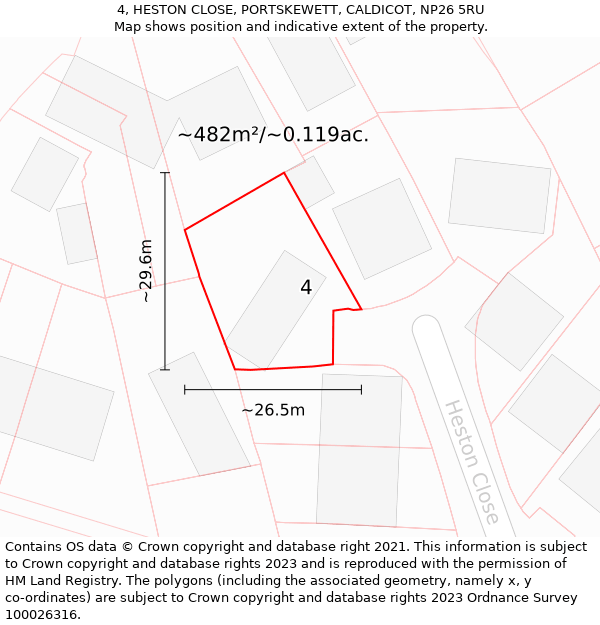 4, HESTON CLOSE, PORTSKEWETT, CALDICOT, NP26 5RU: Plot and title map