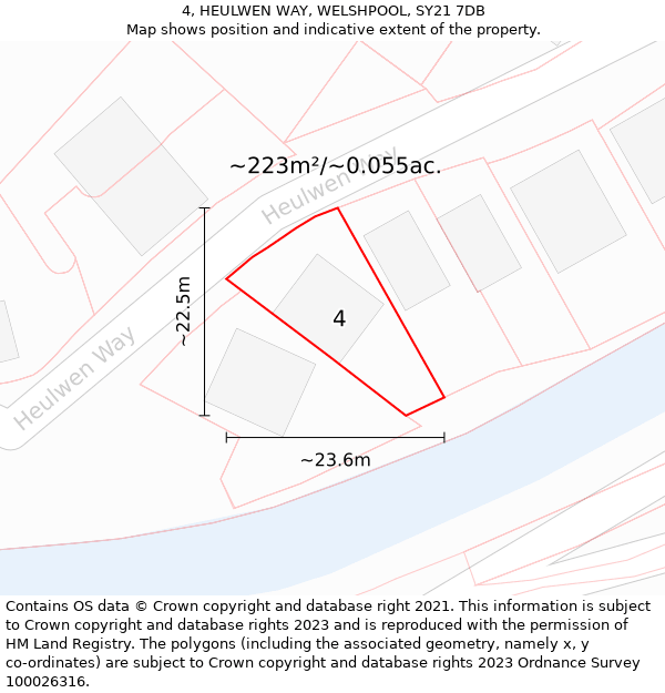 4, HEULWEN WAY, WELSHPOOL, SY21 7DB: Plot and title map