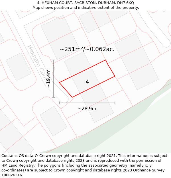 4, HEXHAM COURT, SACRISTON, DURHAM, DH7 6XQ: Plot and title map