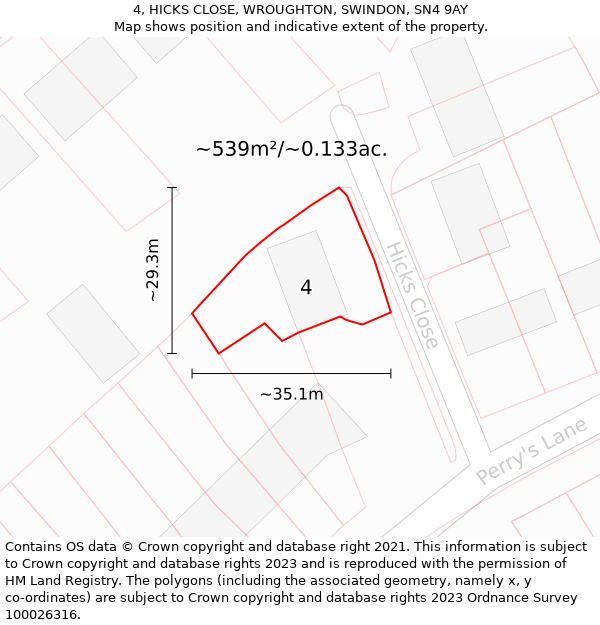 4, HICKS CLOSE, WROUGHTON, SWINDON, SN4 9AY: Plot and title map