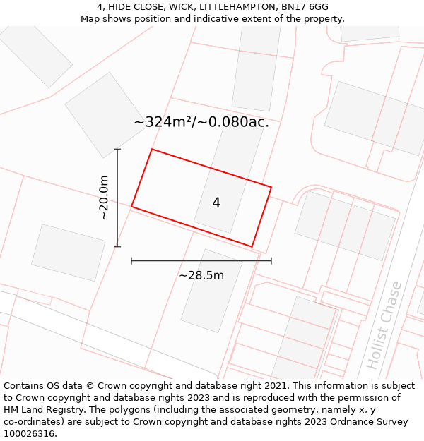 4, HIDE CLOSE, WICK, LITTLEHAMPTON, BN17 6GG: Plot and title map