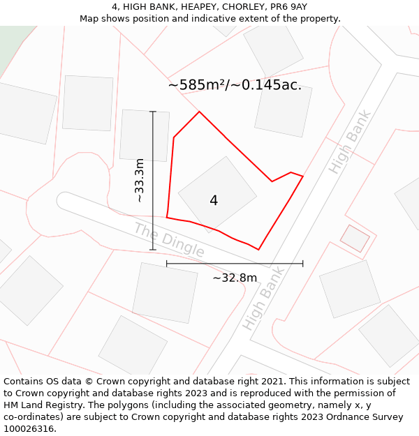 4, HIGH BANK, HEAPEY, CHORLEY, PR6 9AY: Plot and title map