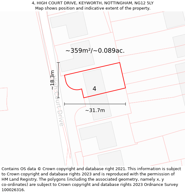 4, HIGH COURT DRIVE, KEYWORTH, NOTTINGHAM, NG12 5LY: Plot and title map