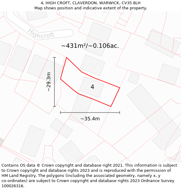 4, HIGH CROFT, CLAVERDON, WARWICK, CV35 8LH: Plot and title map