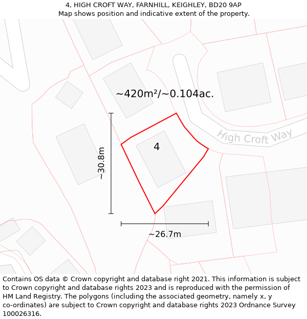 4, HIGH CROFT WAY, FARNHILL, KEIGHLEY, BD20 9AP: Plot and title map