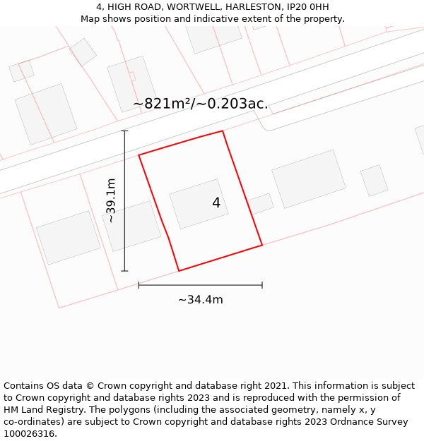 4, HIGH ROAD, WORTWELL, HARLESTON, IP20 0HH: Plot and title map