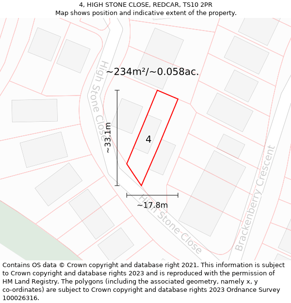 4, HIGH STONE CLOSE, REDCAR, TS10 2PR: Plot and title map