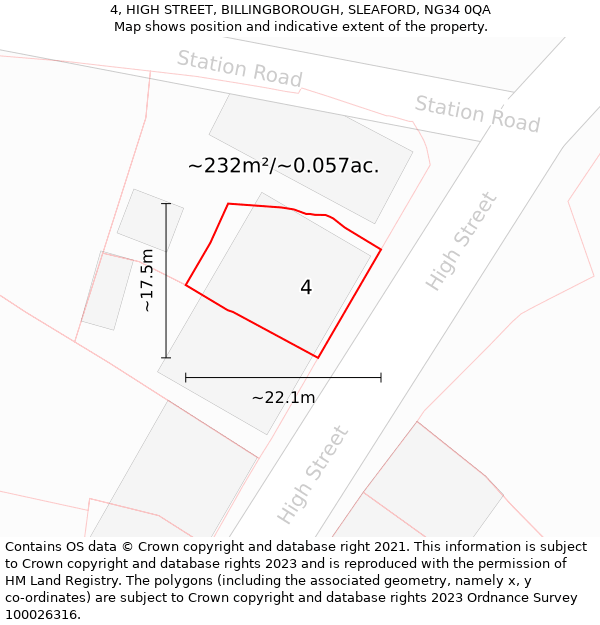 4, HIGH STREET, BILLINGBOROUGH, SLEAFORD, NG34 0QA: Plot and title map