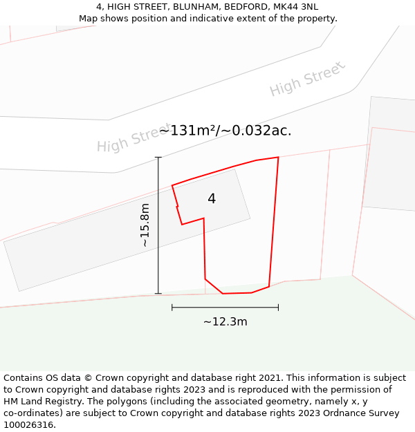 4, HIGH STREET, BLUNHAM, BEDFORD, MK44 3NL: Plot and title map