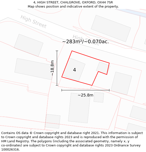 4, HIGH STREET, CHALGROVE, OXFORD, OX44 7SR: Plot and title map