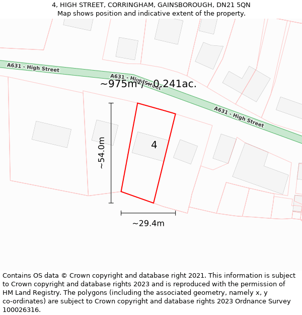 4, HIGH STREET, CORRINGHAM, GAINSBOROUGH, DN21 5QN: Plot and title map