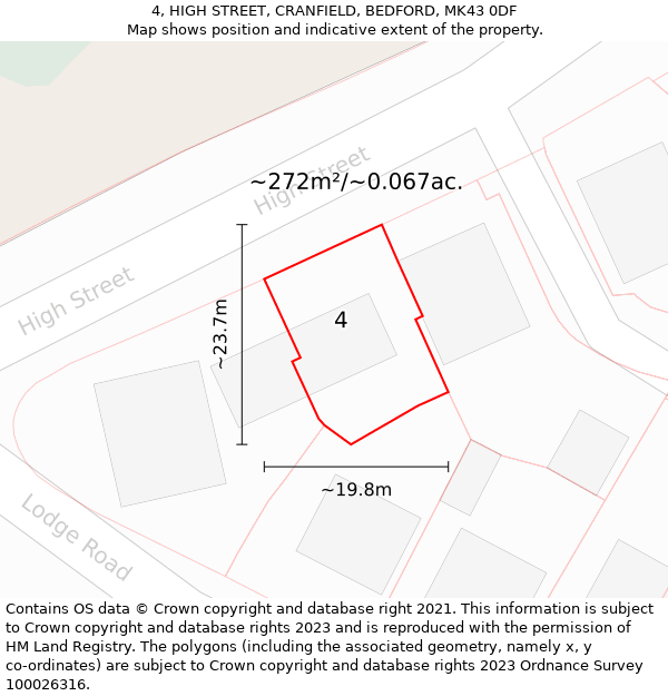 4, HIGH STREET, CRANFIELD, BEDFORD, MK43 0DF: Plot and title map