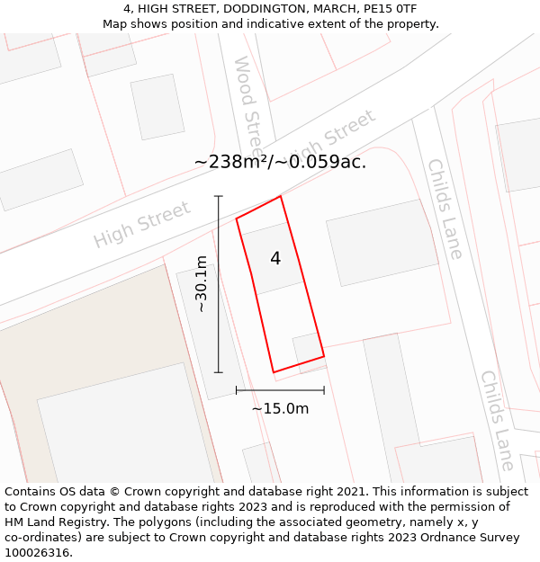 4, HIGH STREET, DODDINGTON, MARCH, PE15 0TF: Plot and title map