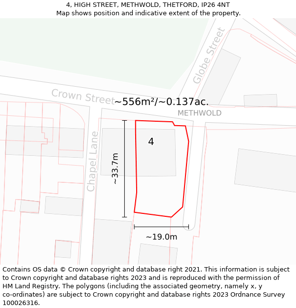 4, HIGH STREET, METHWOLD, THETFORD, IP26 4NT: Plot and title map