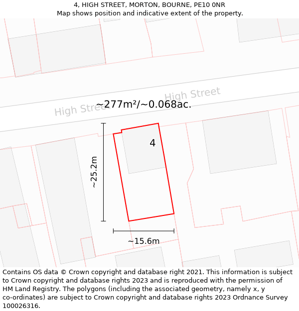 4, HIGH STREET, MORTON, BOURNE, PE10 0NR: Plot and title map