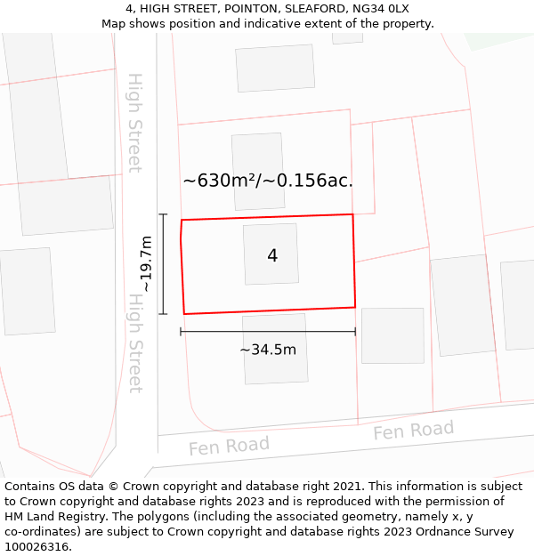 4, HIGH STREET, POINTON, SLEAFORD, NG34 0LX: Plot and title map