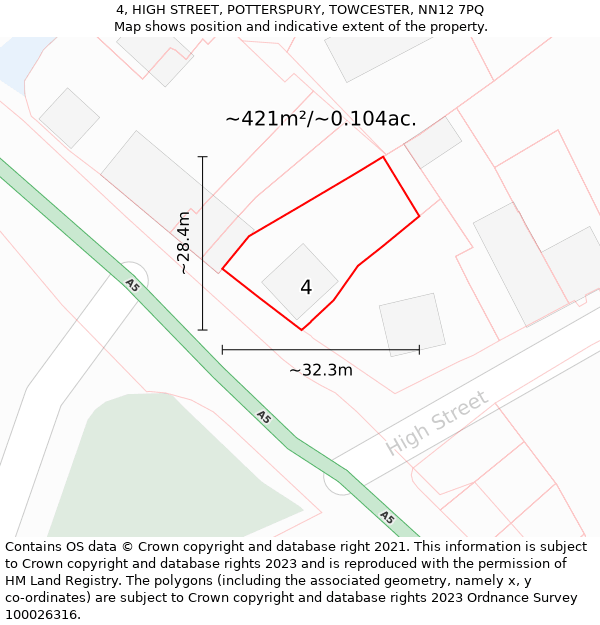 4, HIGH STREET, POTTERSPURY, TOWCESTER, NN12 7PQ: Plot and title map