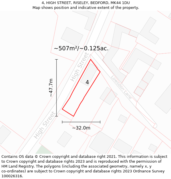 4, HIGH STREET, RISELEY, BEDFORD, MK44 1DU: Plot and title map