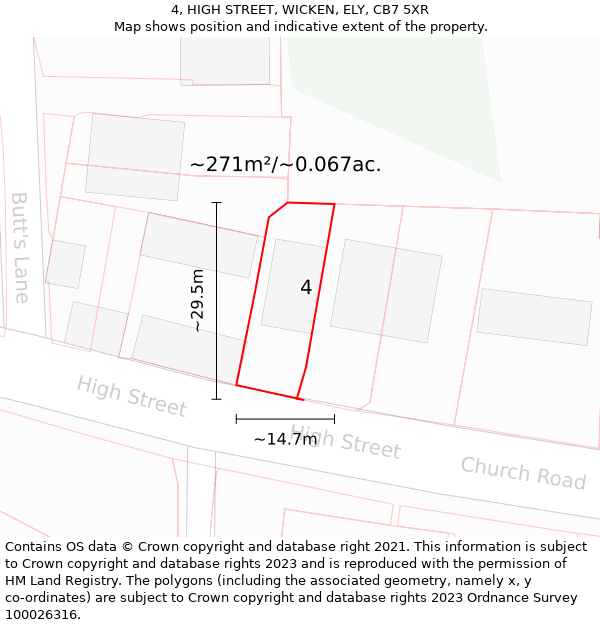 4, HIGH STREET, WICKEN, ELY, CB7 5XR: Plot and title map