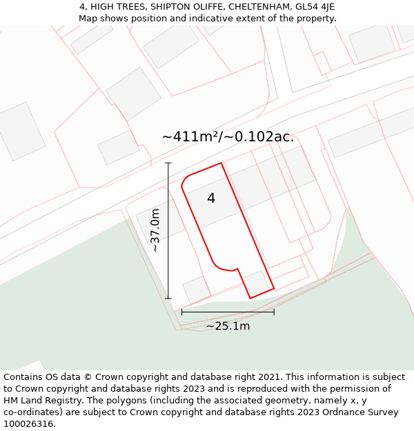 4, HIGH TREES, SHIPTON OLIFFE, CHELTENHAM, GL54 4JE: Plot and title map