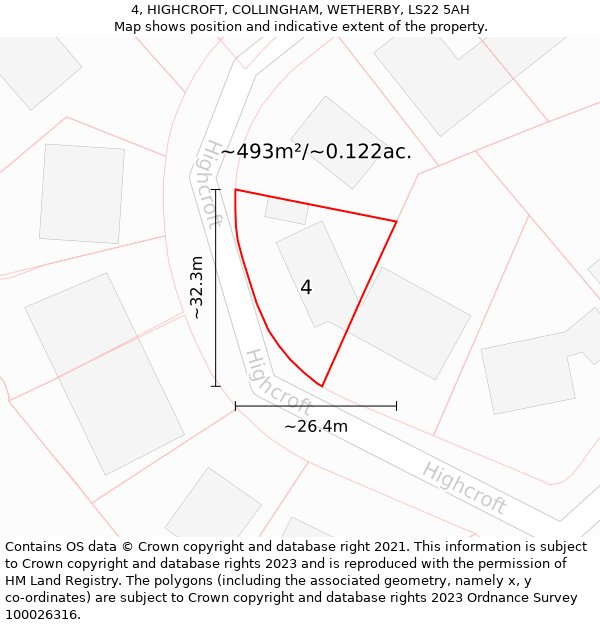 4, HIGHCROFT, COLLINGHAM, WETHERBY, LS22 5AH: Plot and title map