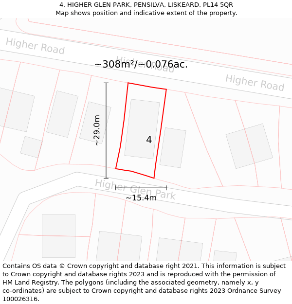 4, HIGHER GLEN PARK, PENSILVA, LISKEARD, PL14 5QR: Plot and title map