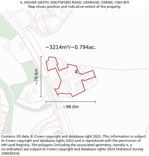 4, HIGHER HEATH, KNUTSFORD ROAD, CRANAGE, CREWE, CW4 8FX: Plot and title map