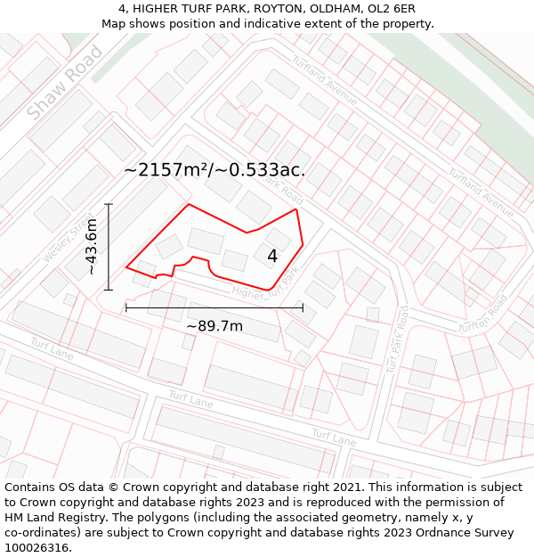 4, HIGHER TURF PARK, ROYTON, OLDHAM, OL2 6ER: Plot and title map