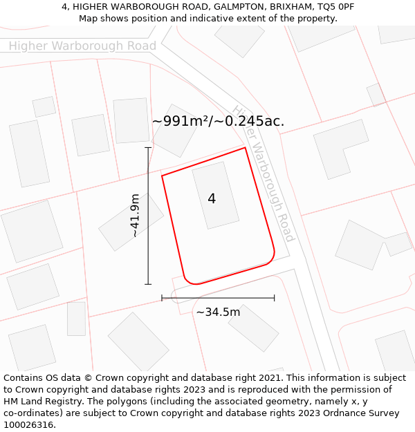 4, HIGHER WARBOROUGH ROAD, GALMPTON, BRIXHAM, TQ5 0PF: Plot and title map