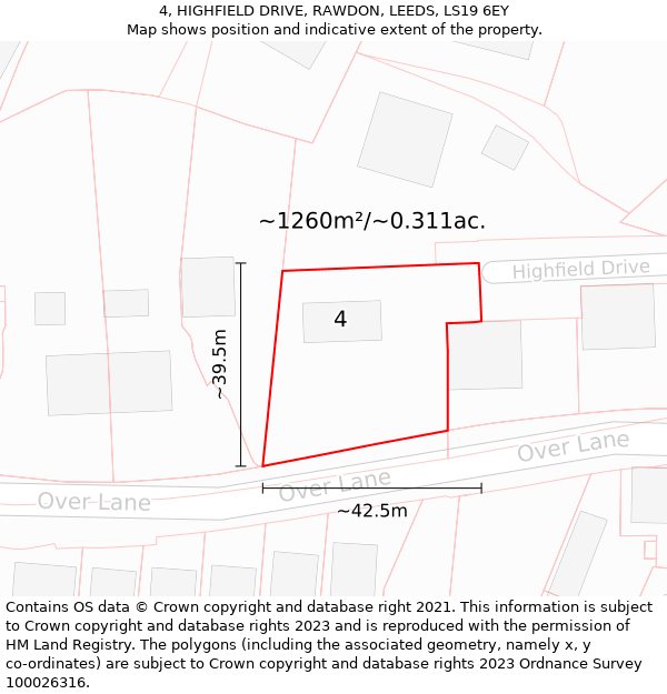 4, HIGHFIELD DRIVE, RAWDON, LEEDS, LS19 6EY: Plot and title map