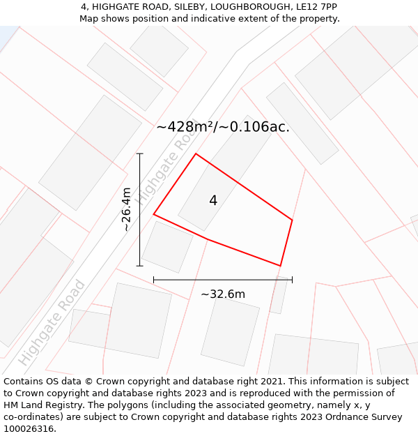 4, HIGHGATE ROAD, SILEBY, LOUGHBOROUGH, LE12 7PP: Plot and title map