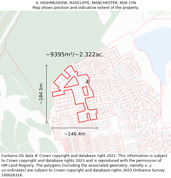 4, HIGHMEADOW, RADCLIFFE, MANCHESTER, M26 1YN: Plot and title map
