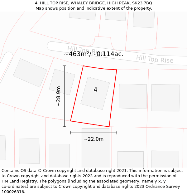 4, HILL TOP RISE, WHALEY BRIDGE, HIGH PEAK, SK23 7BQ: Plot and title map